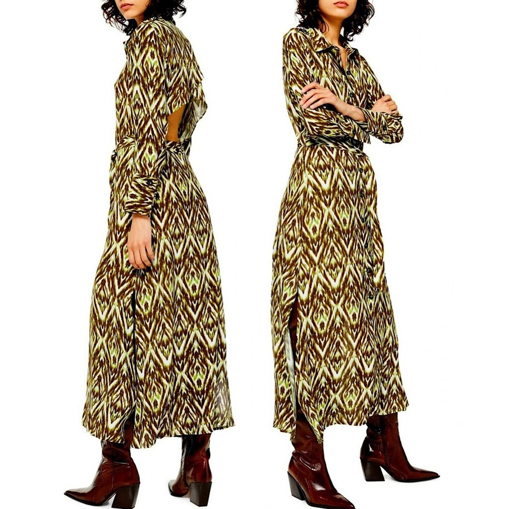 Topshop Open Back Shirt Dress In Zigzag